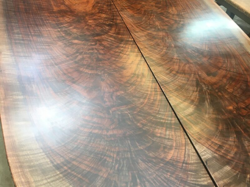 These highly figured book matched planks are a once-in-a-lifetime occurrence, and I'm grateful to have had the opportunity to design the table around them